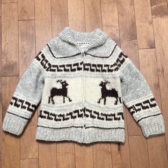 Cowichan Wool Cardigan Vintage Deer Handknit Last Of The Mohicans Small Medium - Picture 1 of 7